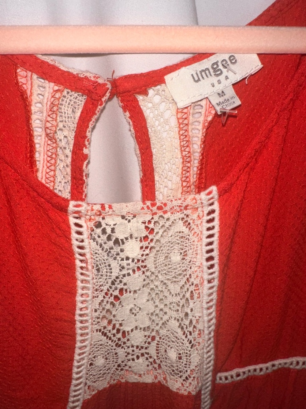 Umgee Red Tank Top with Cream Lace Insets - Picture 2 of 9